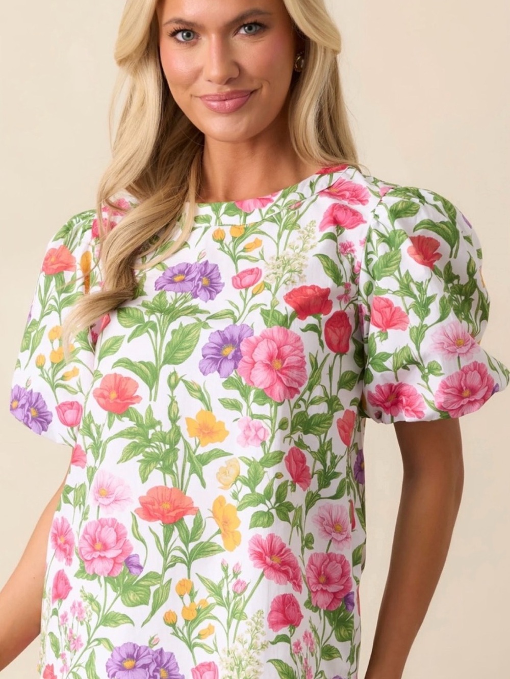 Prosperina Lane Cotton Secret
Garden Floral Puff-Sleeve
Blouse Top. 19’ PTP